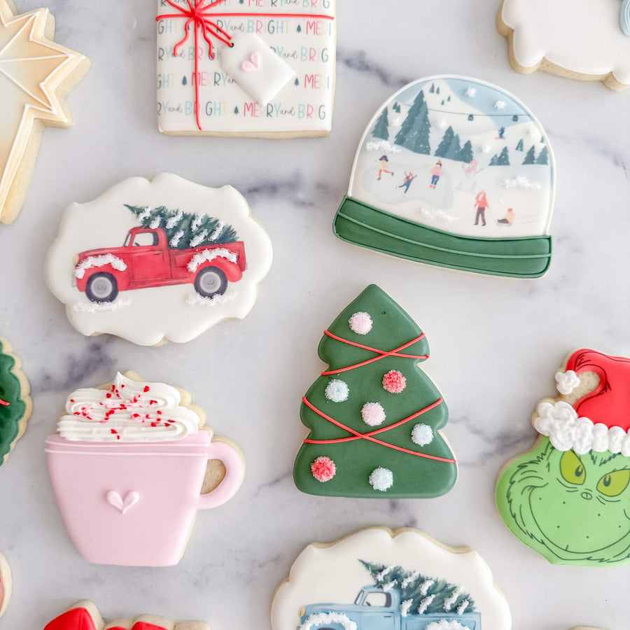 Hand-decorated Christmas sugar cookies with holiday designs from Southern Sugar Bakery
