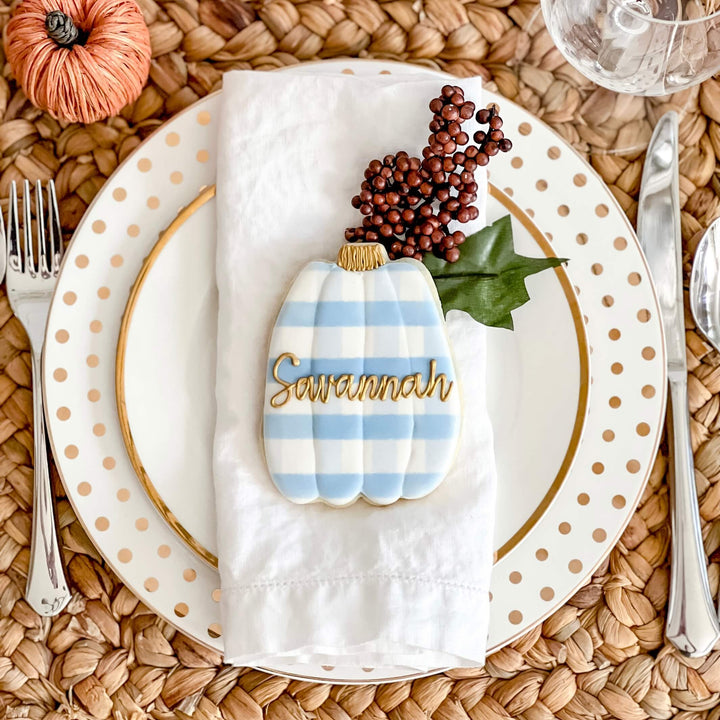 Thanksgiving Place Cards | Blue and White Pumpkins