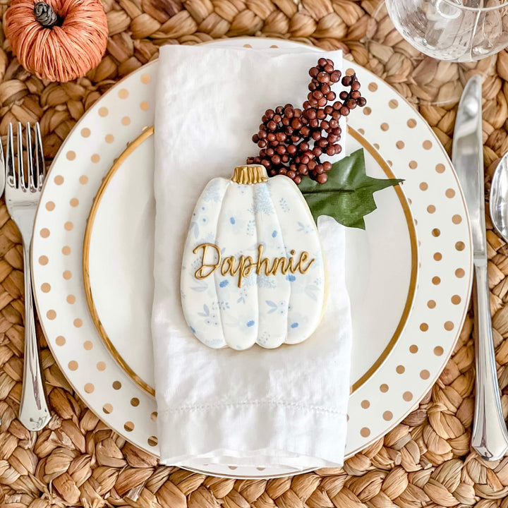 Thanksgiving Place Cards | Blue and White Pumpkins