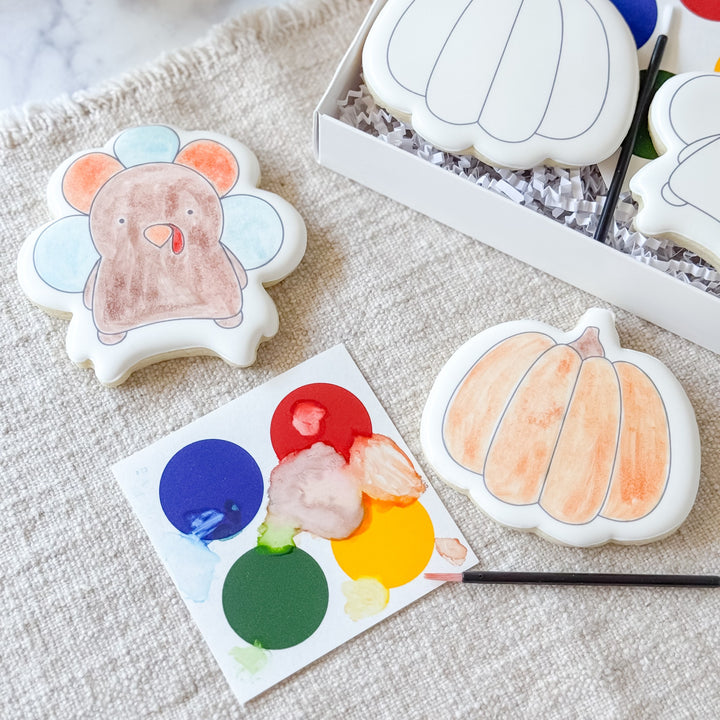 Fall-themed Paint-Your-Own Thanksgiving Cookies Duo by Southern Sugar Bakery, featuring festive cookie designs for holiday decorating.