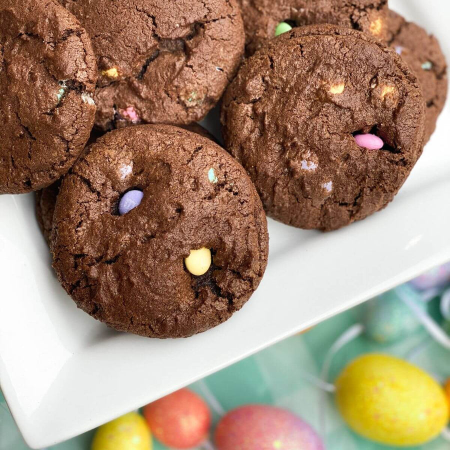Custom Cookies - Easter Cookies | Triple Chocolate Brownie w/ Pastel Candies - Southern Sugar Bakery